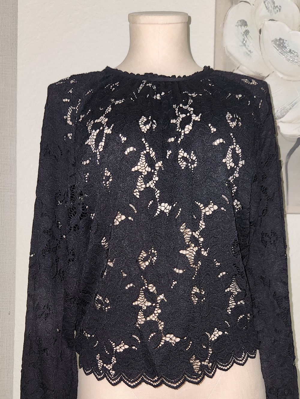 Free People Black Lace Long-Sleeve Top